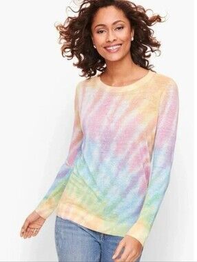 Talbots Linen Blend Rainbow Sweater Womens Medium Pride Maximalist Beach